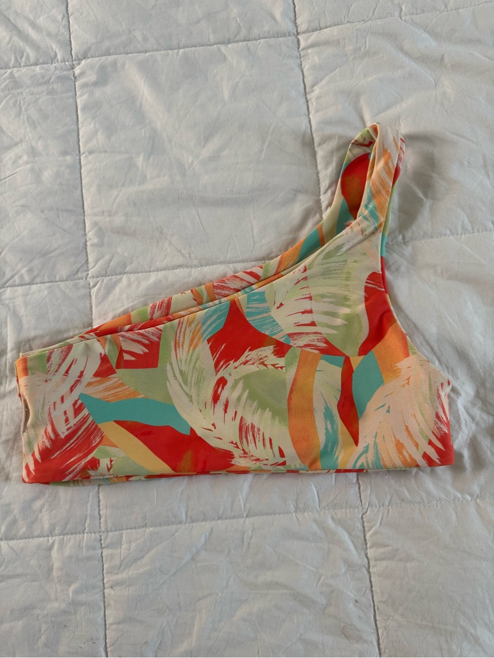 Skatie “Ellis” One-Shoulder Bikini Top in Bright Tropical Print